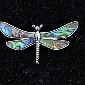 Abalone Dragonfly Brooch Pin - Iridescent Green Blue